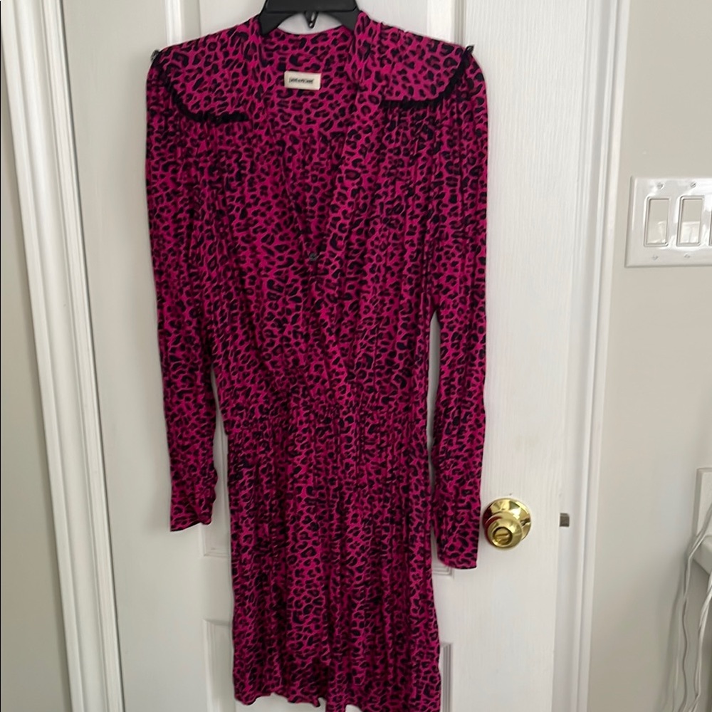 Zadig & Voltaire Fuchsia Animal Print Long Sleeve Dress